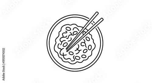 Simple Line Art Icon of Asian Food Bowl with Chopsticks