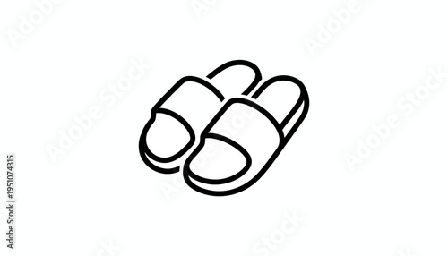 Simple Line Art Icon of Comfortable Slip-On Sandals for Home or Beach