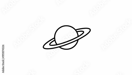 Simple Line Art Icon of Saturn Planet with Rings, Minimalist Space Illustration