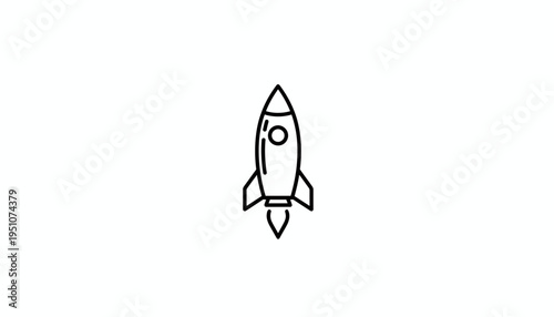 Simple line art rocket icon launching into space, symbolizing startup, innovation, and exploration.