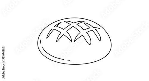 Simple Line Art of a Loaf of Bread with Cross Score Marks