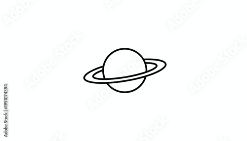 Simple Line Art Saturn Planet Icon with Rings, Minimalist Space Graphic