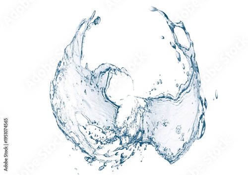 白背景にダイナミックな形状の抽象的な青い水しぶきの3dイラスト
