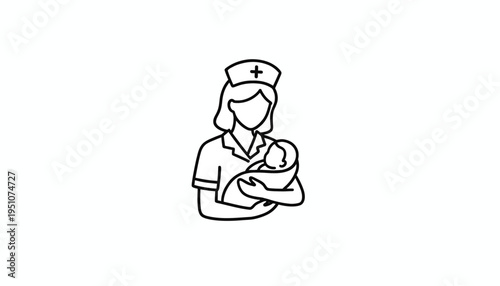 Nurse Holding Newborn Baby Icon, Medical Care, Maternity, Healthcare Symbol