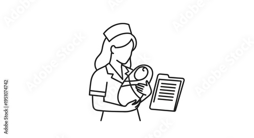 Nurse Holding Newborn Baby with Medical Chart - Healthcare Illustration