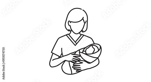 Nurse holding newborn baby in arms, gentle care, medical support, maternity ward illustration