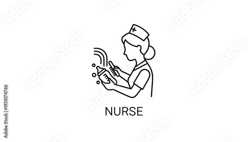 Nurse Icon: Caring for Baby with Bottle and Rainbow Symbol