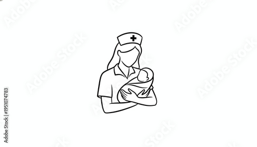 Nurse Holding Newborn Baby Outline Icon