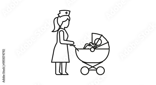 Nurse Pushing Baby Stroller Icon