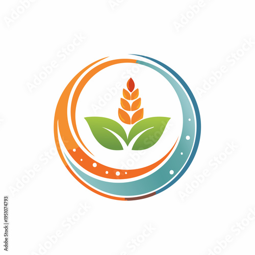 Organic Wheat Logo Design With Green Leaves And Golden Spike