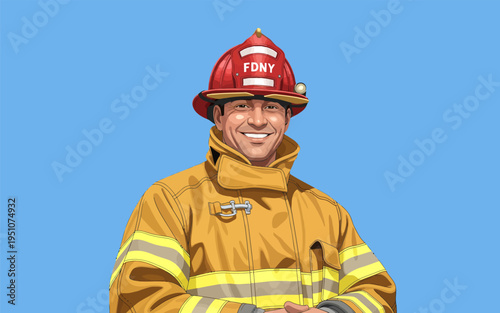 Smiling Male Firefighter in Protective Gear
