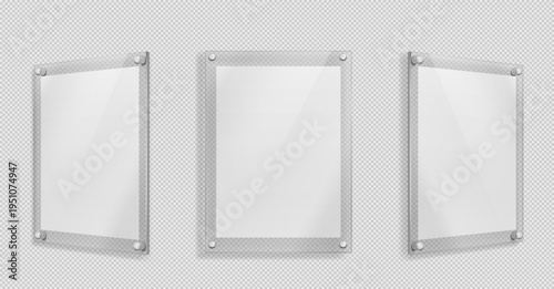 Acrylic poster, blank glass frame hang on wall