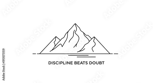 Mountain Peak Silhouette with Motivational Quote 'Discipline Beats Doubt' - Minimalist Line Art