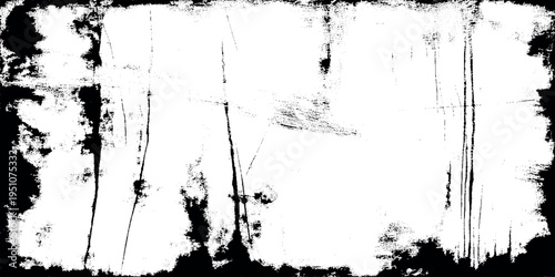 Distressed grunge border with white scratched texture with heavy scratches an irregular, torn black border, making it an ideal overlay or background for aged.