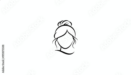 Minimalist line art of a woman's face with a messy bun, elegant and simple illustration