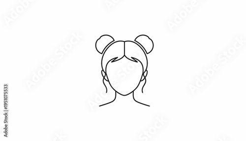 Minimalist Line Art of a Woman's Head with Double Buns Hairstyle