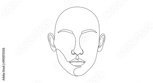 Minimalist Line Art Portrait of a Face, Single Line Drawing, Abstract Human Head Outline