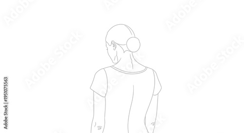 Minimalist Line Art of Woman's Back with Hair Bun and T-shirt
