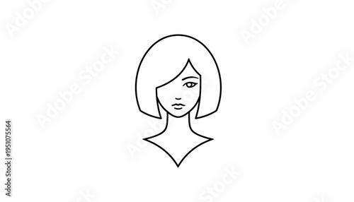 Minimalist Line Art Portrait of a Woman with Bob Hairstyle