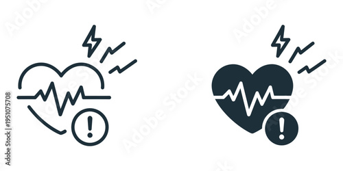 Heart attack icon outline vector sign, clean line medical symbol, cardiology emergency concept, healthcare