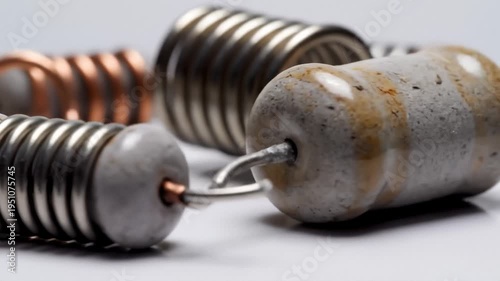 Close-Up Macro Shot of Electronic Components and Resistors on a White Surface