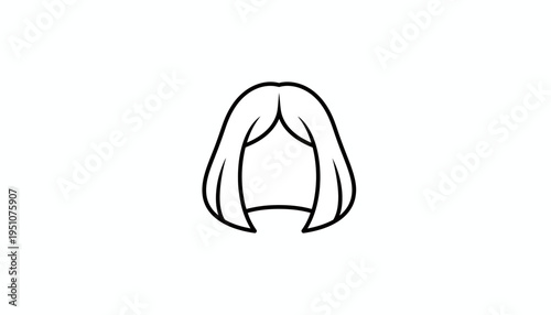 Minimalist Bob Hairstyle Icon, Simple Black and White Line Art of a Woman's Hair