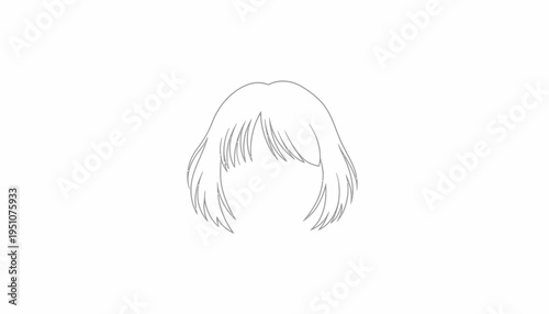 Minimalist Bob Hairstyle Outline Drawing on White Background