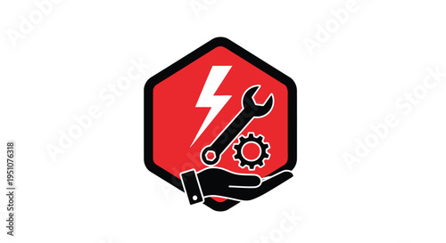 Electrical repair services logo wrench lightning bolt and hand icon