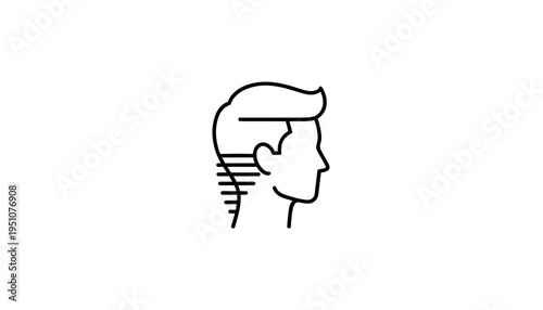 Man's Head Silhouette with Haircut Lines, Barber Shop Icon, Modern Hairstyle