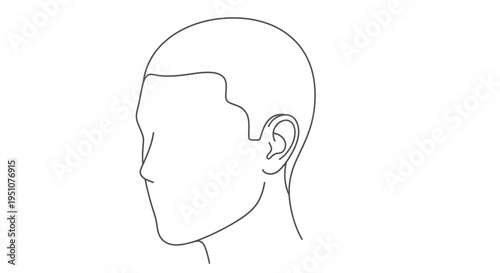 Man's Head Profile, Buzz Cut Hairline, Clean Shave, Minimalist Line Art