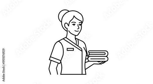Maid Holding Stacked Towels, Housekeeping Service Icon