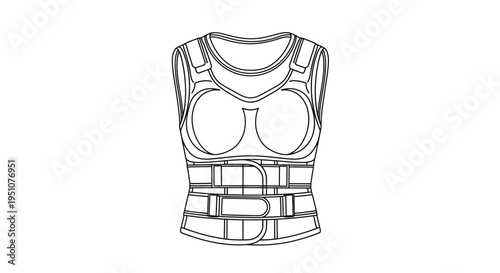 Medical Back Brace and Chest Support Vest - Line Art Illustration