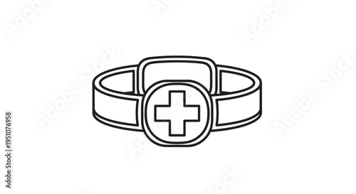 Medical Bracelet Icon, Health Care Symbol, Emergency Alert Band, First Aid Cross