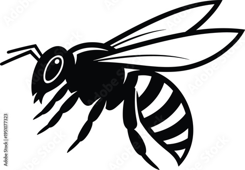 bee silhouette vector illustration, flying honey bee icon, insect logo design, pollinator symbol graphic, minimalist bee artwork, isolated bee