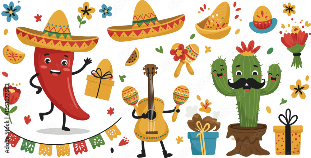 Fototapeta premium Flat design elements collection for cinco de mayo celebration
