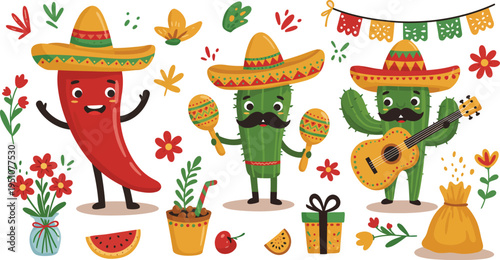 Flat design elements collection for cinco de mayo celebration
