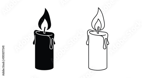 Two candle illustrations one solid black one white outline