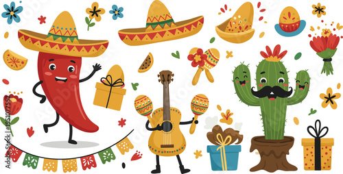 Flat design elements collection for cinco de mayo celebration
