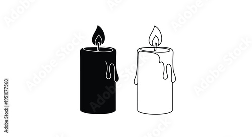 Two candles depicted in black and white one fully shaded and one outlined