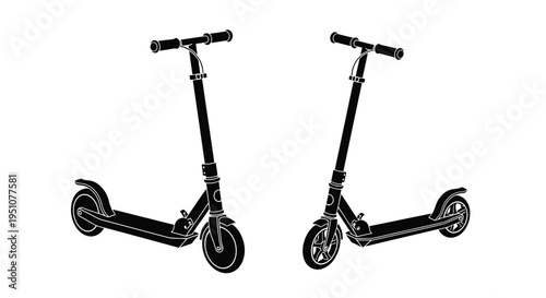 Two black scooter illustrations presented in side by side schematic views