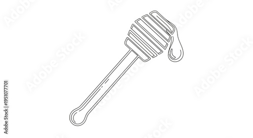 Honey Dipper with Dripping Honey - Line Art Illustration