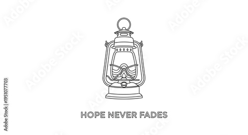 Hope Never Fades: Vintage Lantern Illustration with Inspiring Message