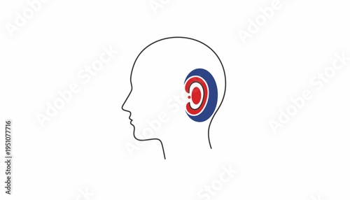 Human Head Silhouette with Inner Ear Diagram, Medical Illustration