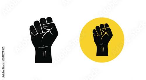 Two clenched fists one black silhouette one yellow with black outline