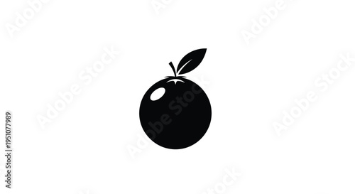 Simple black silhouette of an apple with a leaf on white background