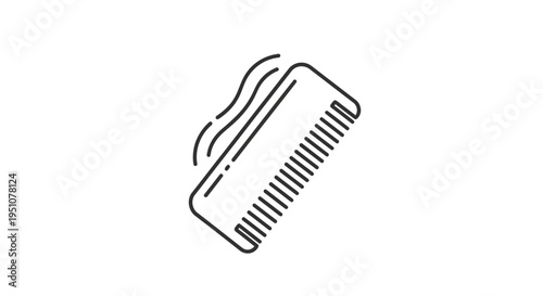 Hair Comb Icon with Strands of Hair, Simple Line Art for Hair Care and Styling