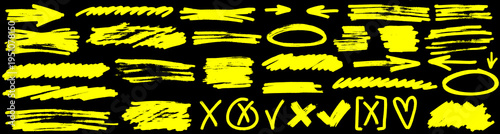 Creative highlight and marker frame underline and strikethrough, highlight and marker guide line, strike, x and stroke flow.