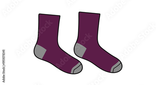 A pair of dark purple socks with gray heels and toes are displayed