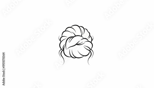 Elegant Messy Bun Hairstyle Illustration, Simple Line Art, Black and White