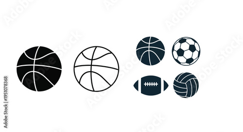 Collection of various sports balls in a flat minimalist style